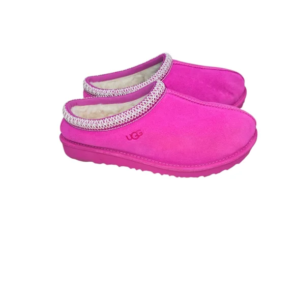 UGG Pink Suede Slippers with White Trim - Picture 2 of 12